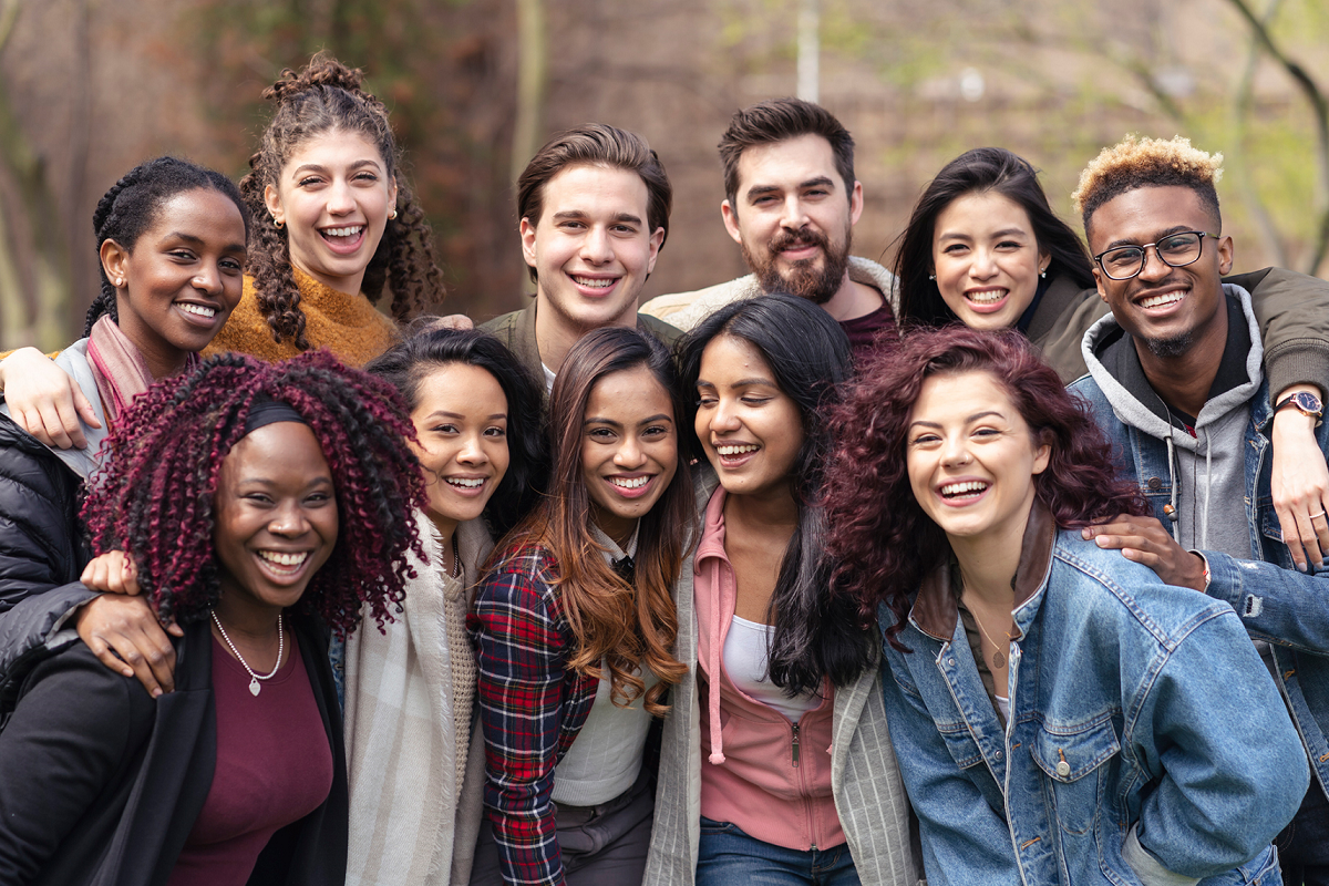 Culturally diverse group of young adults.