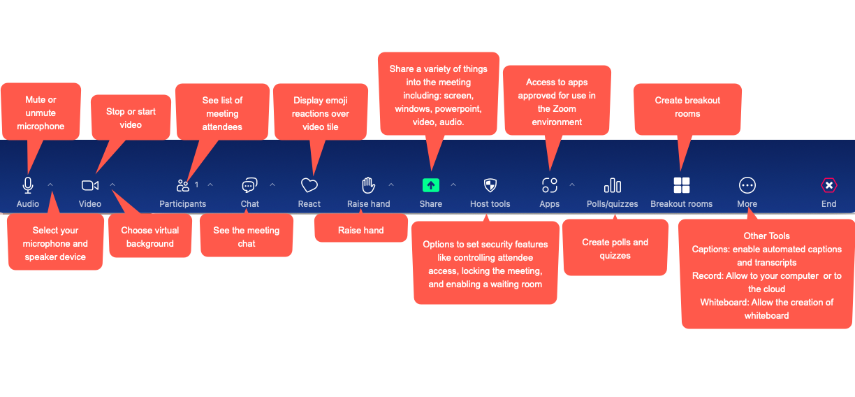 Screen capture of the Zoom toll bar with text (image)